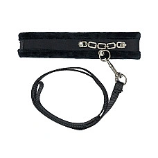 Ошейник с поводком Punishment – Crystal Collar & Leash – Black, украшен кристаллами, съемный поводок