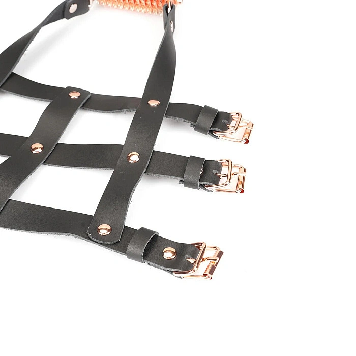 Шкіряна портупея для гомілкостопу зі шпорамиLiebe Seele Leather High Heel Ankle Harness Rose Gold