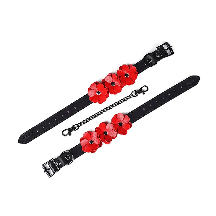Поножі Liebe Seele Flower Rhythm - Black and Red Leather Flowers Hand Cuffs