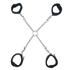 Крестовина Punishment – Hog-Tie – Black, наручники + поножи на цепочке