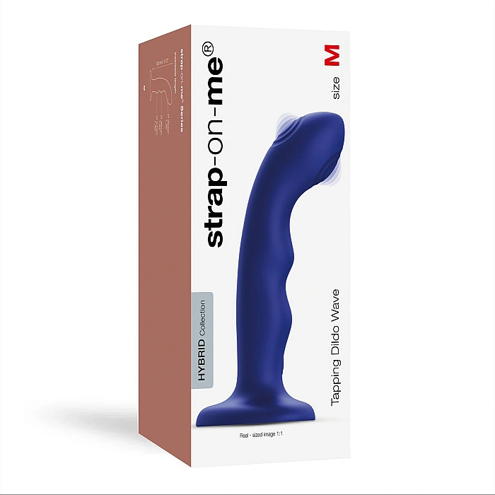 Насадка для страпона с двойной точечной пульсацией Strap-On-Me TAPPING DILDO WAVE – NIGHT BLUE, М