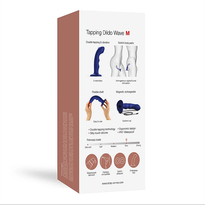 Насадка для страпона с двойной точечной пульсацией Strap-On-Me TAPPING DILDO WAVE – NIGHT BLUE, М