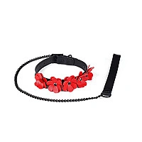 Нашийник з повідцем Liebe Seele Flower Rhythm - Black and Red Leather Flowers collar with Leash