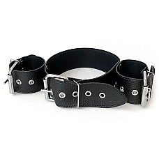 Нашийник з наручниками із натуральної шкіри Art of Sex - Bondage Collar with Handcuffs