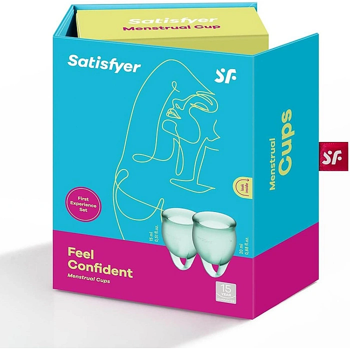 Набір менструальних чаш Satisfyer Feel Confident (dark green), 15мл і 20мл, мішечок для зберігання
