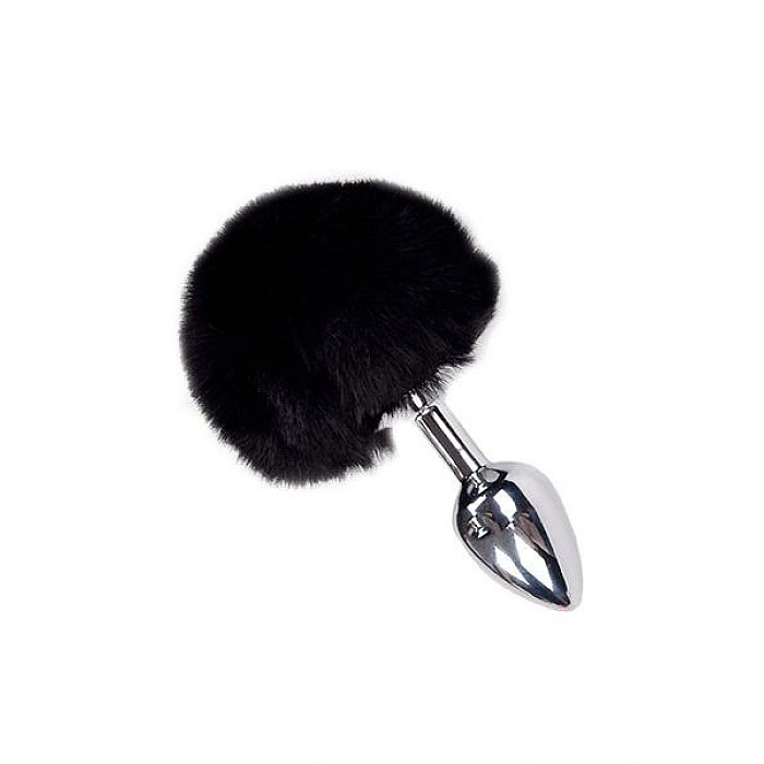 Металева анальна пробка Кролячий хвостик Alive Fluffy Plug L Black, діаметр 3,9 см