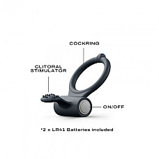 Эрекционное кольцо Dorcel Power Clit Black V2 с вибрацией, с язычком со щеточкой