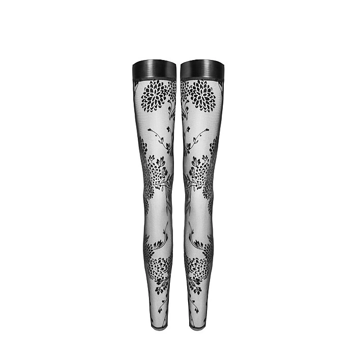Панчохи Noir Handmade F243 Tulle stockings with patterned flock embroidery - XL