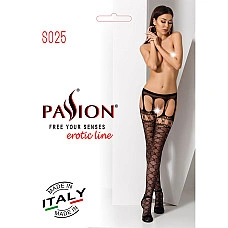 Эротические колготки-бодистокинги Passion S025 One Size, Black, имитация ажурных чулочков с пояском