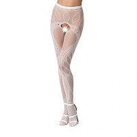 Эротические колготки-бодистокинг Passion S007 white, красивые ажурные колготки с вырезом