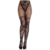 Колготки Leg Avenue Dahlia Lace Tights with Net Thigh Detail One Size