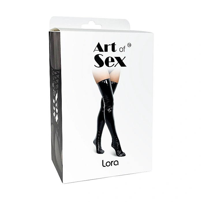 Сексуальные виниловые чулки Art of Sex - Lora, размер M, с эффектом мокрого бархата