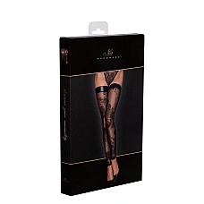Панчохи Noir Handmade F243 Tulle stockings with patterned flock embroidery - 3XL