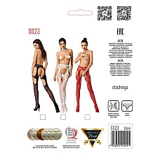 Эротические колготки-бодистокинги Passion S023 One Size, Red, имитация чулок с ромбами и пояском