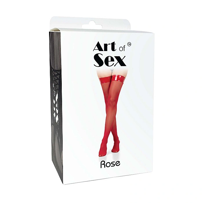 Чулки в мелкую сетку с лакированной коронкой Art of Sex - Rose, цвет черный с эффектом голограммы, М