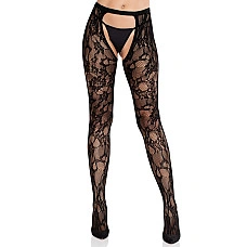 Колготки Leg Avenue Rose Lace Crotchless Tights with Open One Size Black