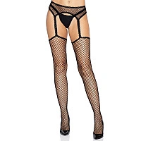 Чулки-сетка Leg Avenue Net stockings with garter belt One size Black, пояс, подвязки