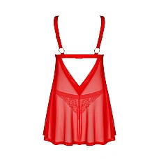 Бэби-долл Obsessive Elianes babydoll & thong, M/L, красный, кружевной лиф, трусики-танга в наборе