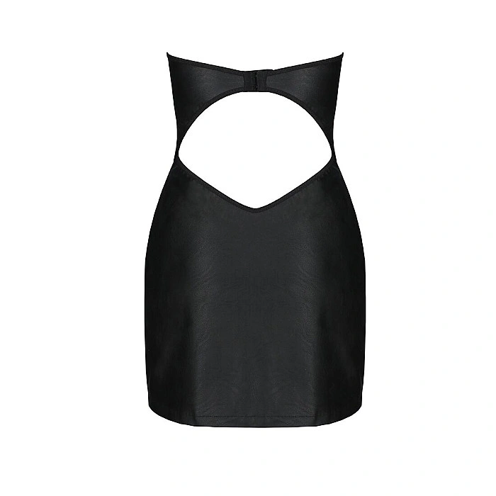 Мини-платье из экокожи Passion CELINE CHEMISE S/M, black, шнуровка, трусики в комплекте
