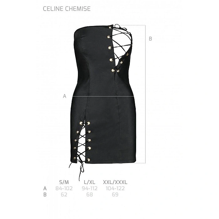 Мини-платье из экокожи Passion CELINE CHEMISE S/M, black, шнуровка, трусики в комплекте