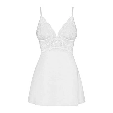 Сатиновый пеньюар с кружевом Obsessive 810-BAB-2 babydoll & thong L/XL, белый, пеньюар, танга