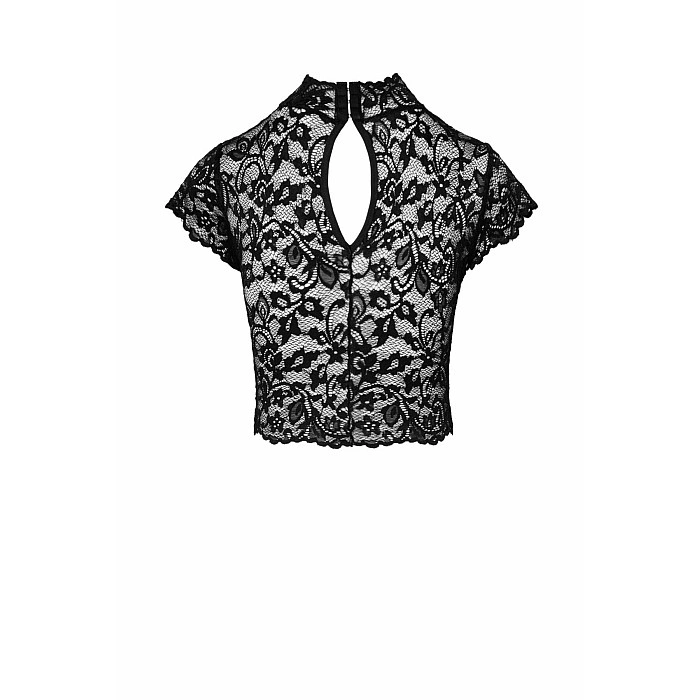 Топ Noir Handmade F303 Essence, XXL, black, кружевной, короткий рукав, воротник-стойка