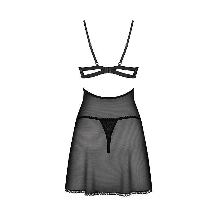 Бэби-долл Obsessive Nutris babydoll & thong, XL/2XL, имитация лифа и юбочки, стринги в комплекте