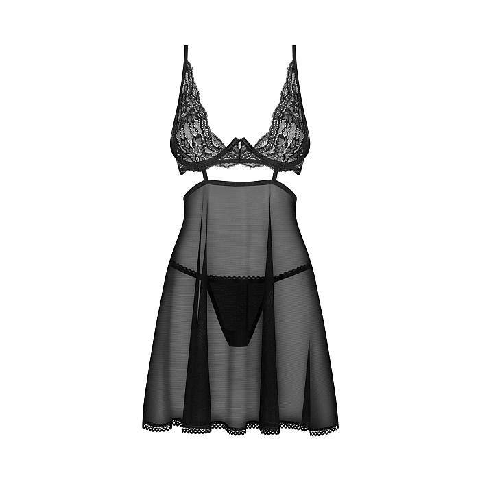 Бэби-долл Obsessive Nutris babydoll & thong, XL/2XL, имитация лифа и юбочки, стринги в комплекте