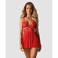 Бэби-долл Obsessive 838-BAB-3 babydoll & thong, S/M, красный, кружевной лиф, стринги в комплекте