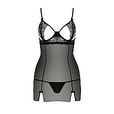 Прозрачная сорочка приталенная Passion QUENTRIS CHEMISE L/XL, black, трусики