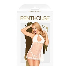 Комплект сорочка у стилі 60-х та трусики з доступом Penthouse - Libido Boost White M/L
