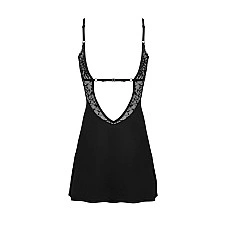 Сорочка Obsessive Bellastia chemise & thong, XS/S, непрозрачная, фигурное декольте, стринги в наборе