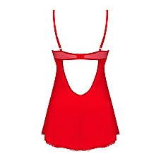 Пеньюар Obsessive Ingridia chemise & thong XS/S, красный, сорочка, стринги