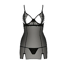 Прозрачная сорочка приталенная Passion QUENTRIS CHEMISE XXL/XXXL, black, трусики