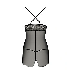 Прозрачная сорочка приталенная Passion QUENTRIS CHEMISE XXL/XXXL, black, трусики