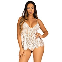 Сорочка беби-долл Leg Avenue Floral lace babydoll & string White M, стринги