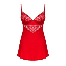 Пеньюар Obsessive Ingridia chemise & thong M/L, красный, сорочка, стринги