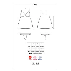 Сатиновый пеньюар с кружевом Obsessive 810-BAB-1 babydoll & thong S/M, черный, пеньюар, танга