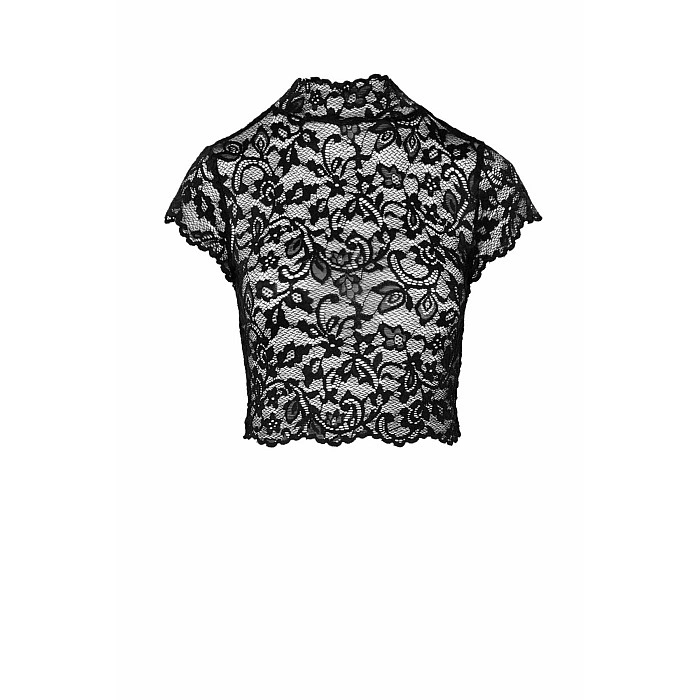 Топ Noir Handmade F303 Essence, S, black, кружевной, короткий рукав, воротник-стойка