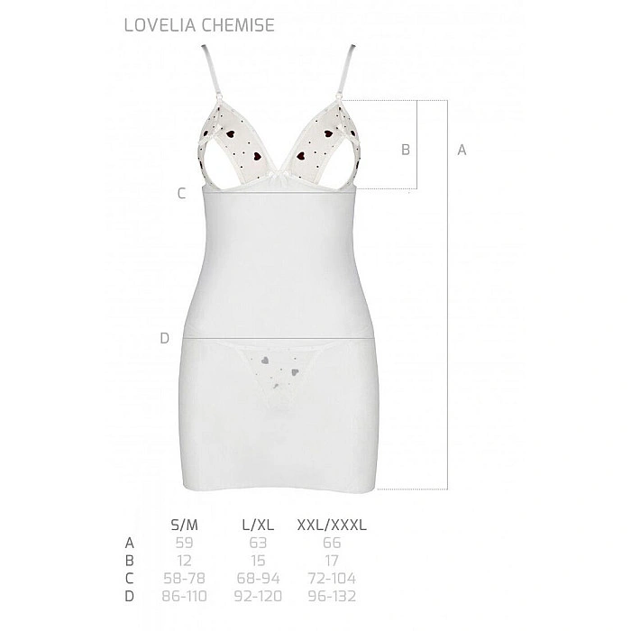 Сорочка с вырезами на груди, стринги Passion LOVELIA CHEMISE L/XL, white