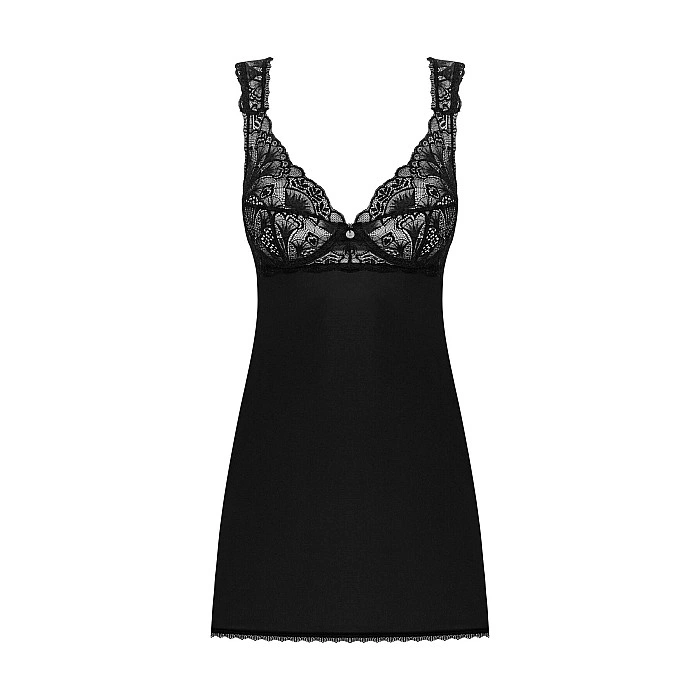 Сорочка бебі-дол з мереживом на грудях Obsessive Donna Dream babydoll XL/2XL Black, стрінги
