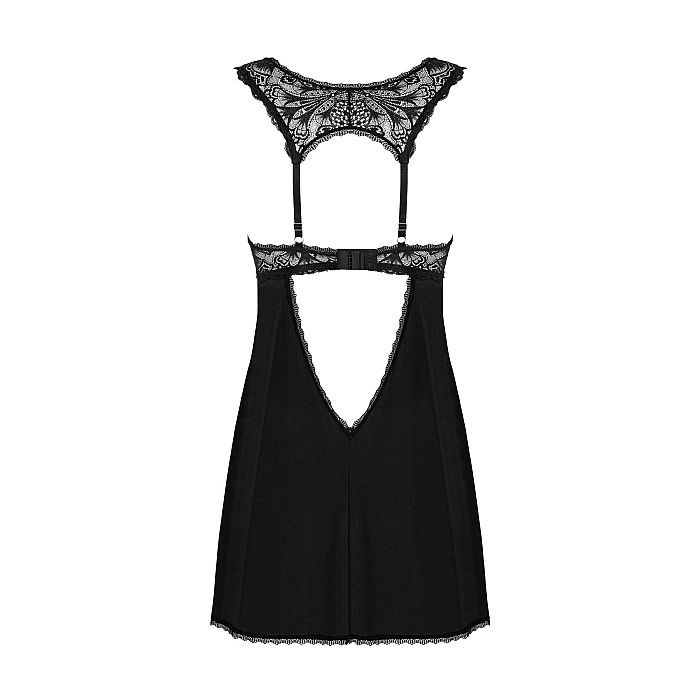 Сорочка бебі-дол з мереживом на грудях Obsessive Donna Dream babydoll XL/2XL Black, стрінги