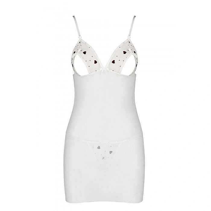 Сорочка з вирізами на грудях, стрінги Passion LOVELIA CHEMISE S/M, white
