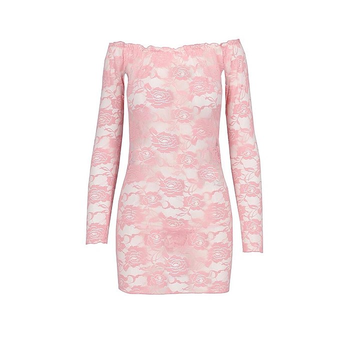 Прозрачная сорочка с длинным рукавом Passion YOLANDA CHEMISE L/XL, pink, трусики
