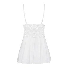 Сатиновый пеньюар с кружевом Obsessive 810-BAB-2 babydoll & thong S/M, белый, пеньюар, танга