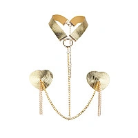 Пестис-сердечки с кисточками и чокером JSY Nipple Sticker RT236114 Golden