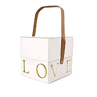 Подарункова коробка з ручкою LOVE біла, S - 16,5х16,5х17 см