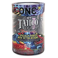 Набор презервативов ONE Tattoo Touch, 100 шт, с рельефом в виде тату, 3 разновидности, упаковка-тубус