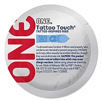 Презерватив ONE Tattoo Touch Blue, 1 шт, голубой, с рельефом в виде татуировки