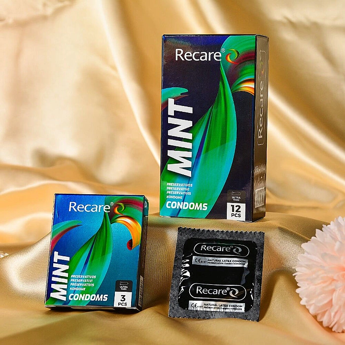 Презервативи Holographic Recare Ultra Thin Mint Condoms 3шт, ультратонкі, аромат: м'ята